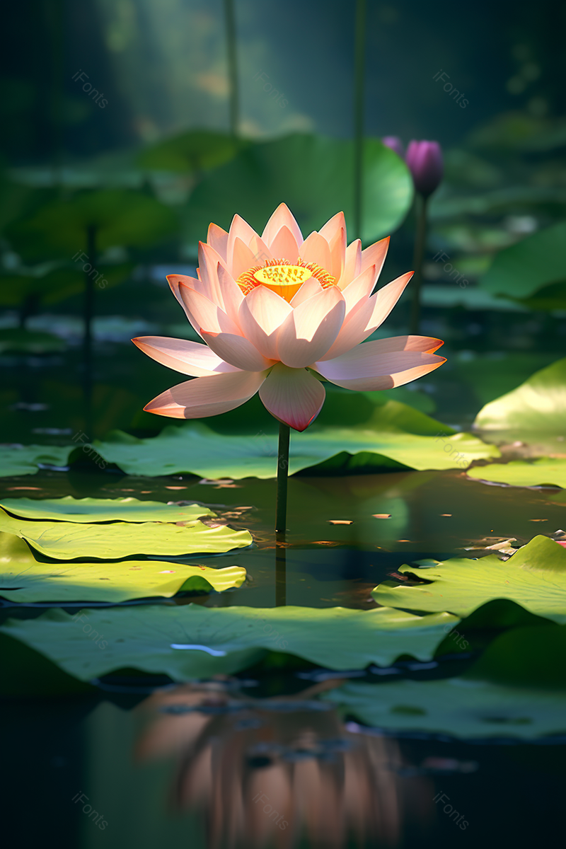 绿色背景阳光中水塘里的荷花,高清,摄影图,摄影图片,图片大全,摄影图免费下载